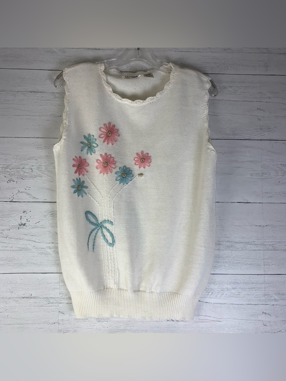 Vintage Country Suburbans floral embroidery knit sweater vest/top womens size L